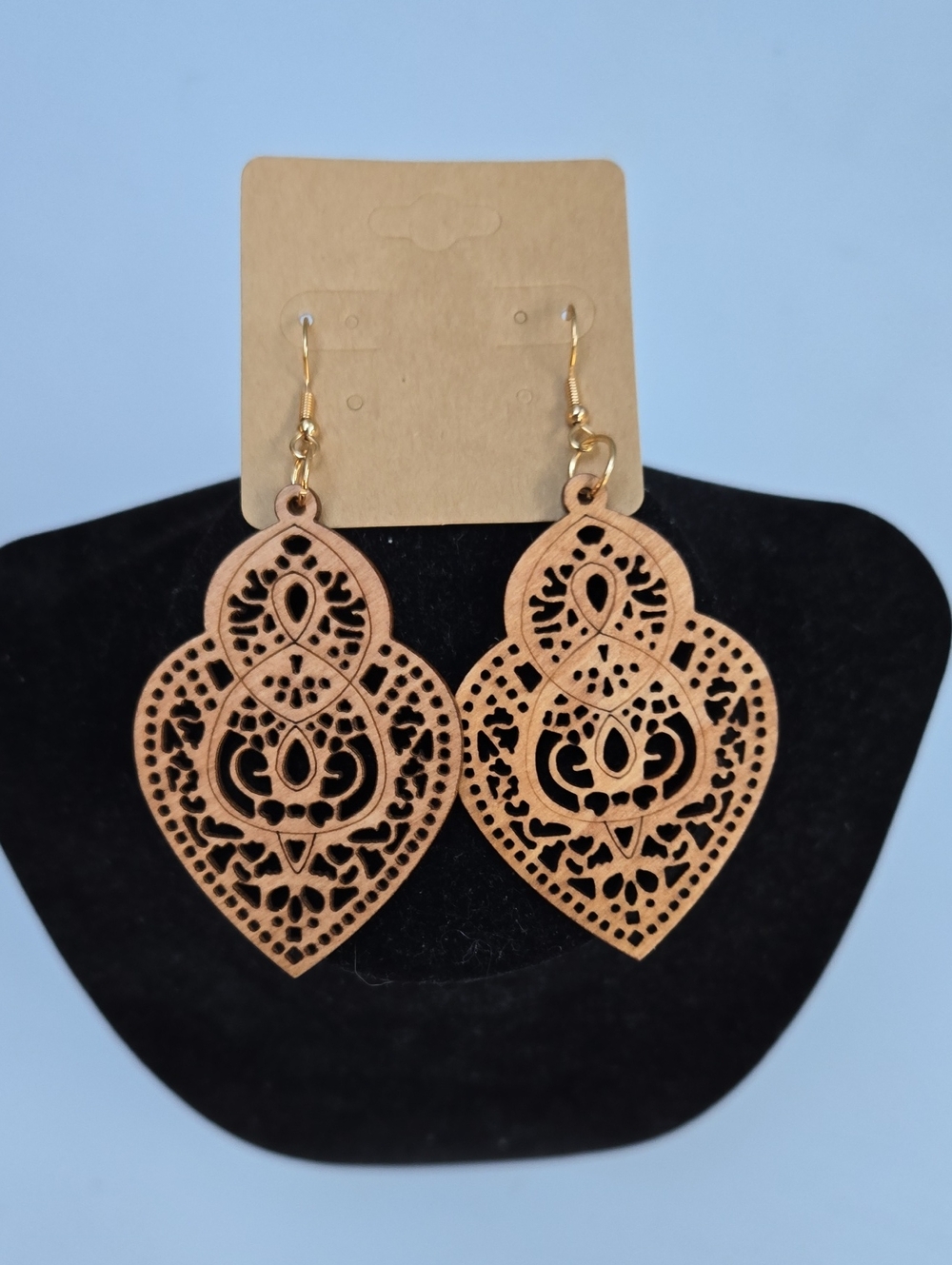 Wooden Filigree Teardrop Earrings